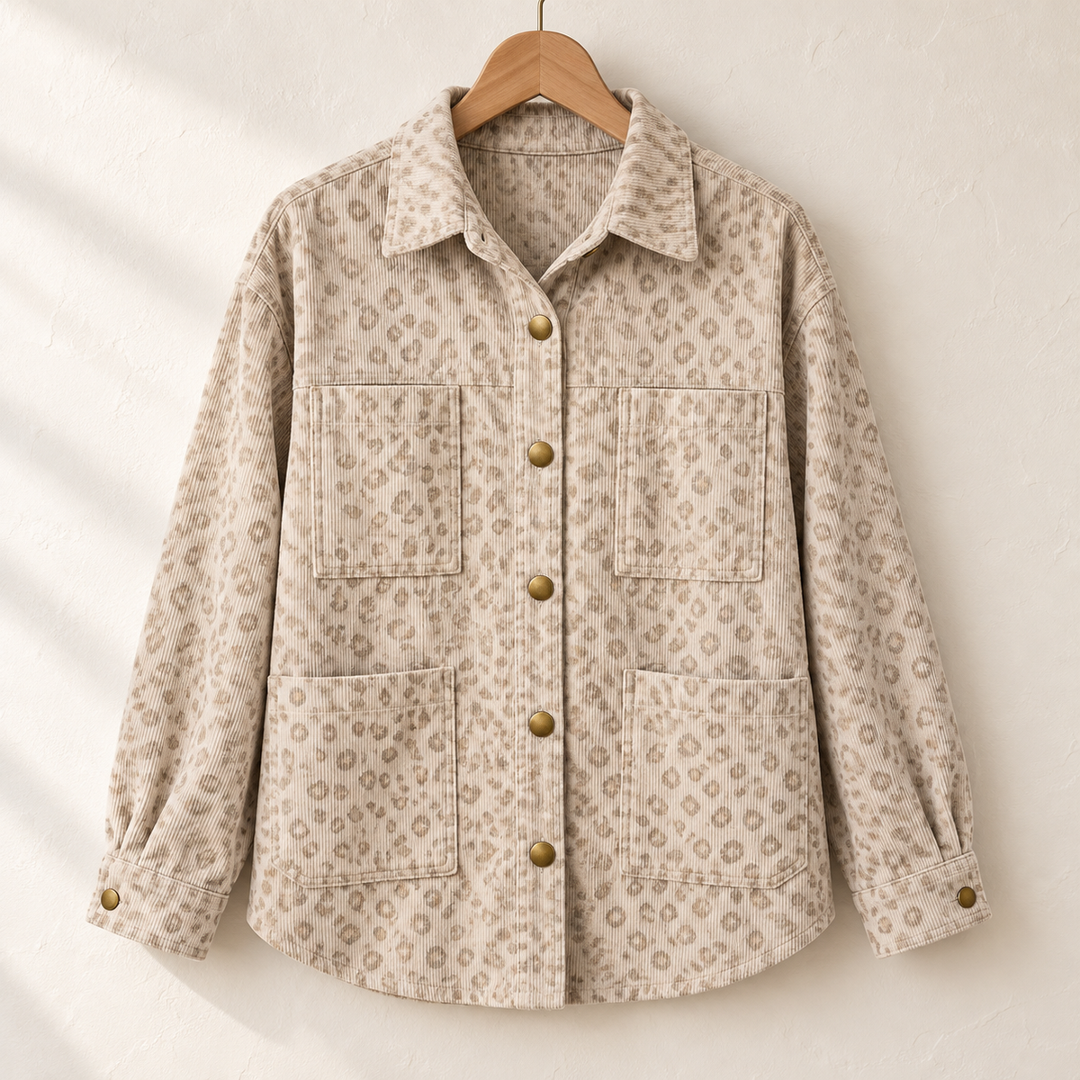Everyday Leopard Corduroy Shacket — Khaki